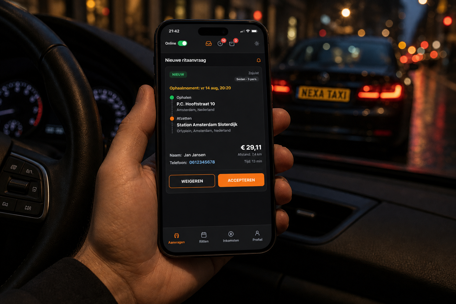 Chauffeur-app: nieuwe ritaanvraag